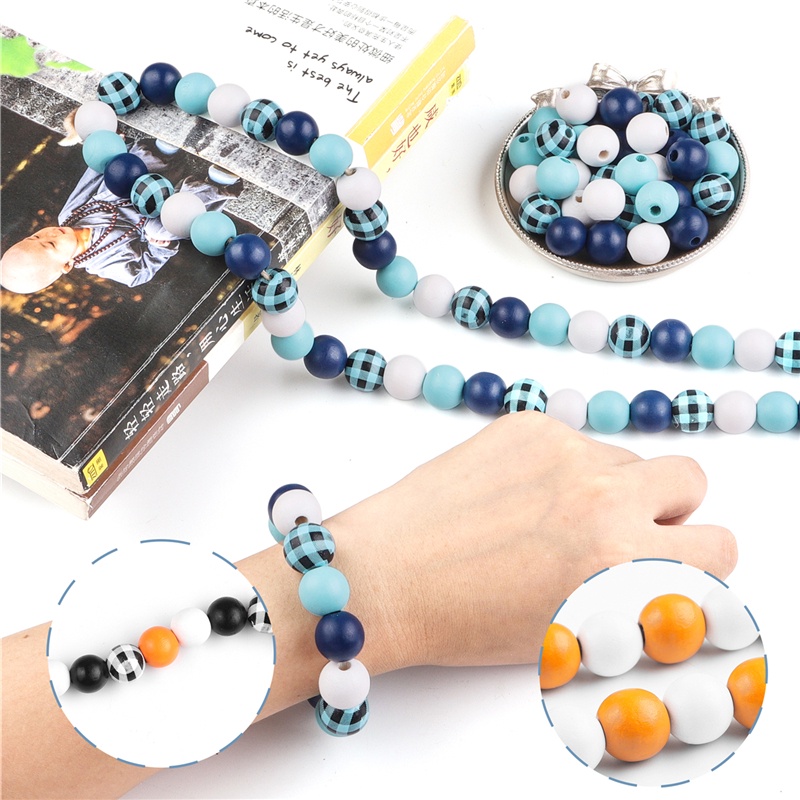 40 hạt gỗ tròn 16mm nhiều màu sắc dùng làm đồ trang sức thủ công