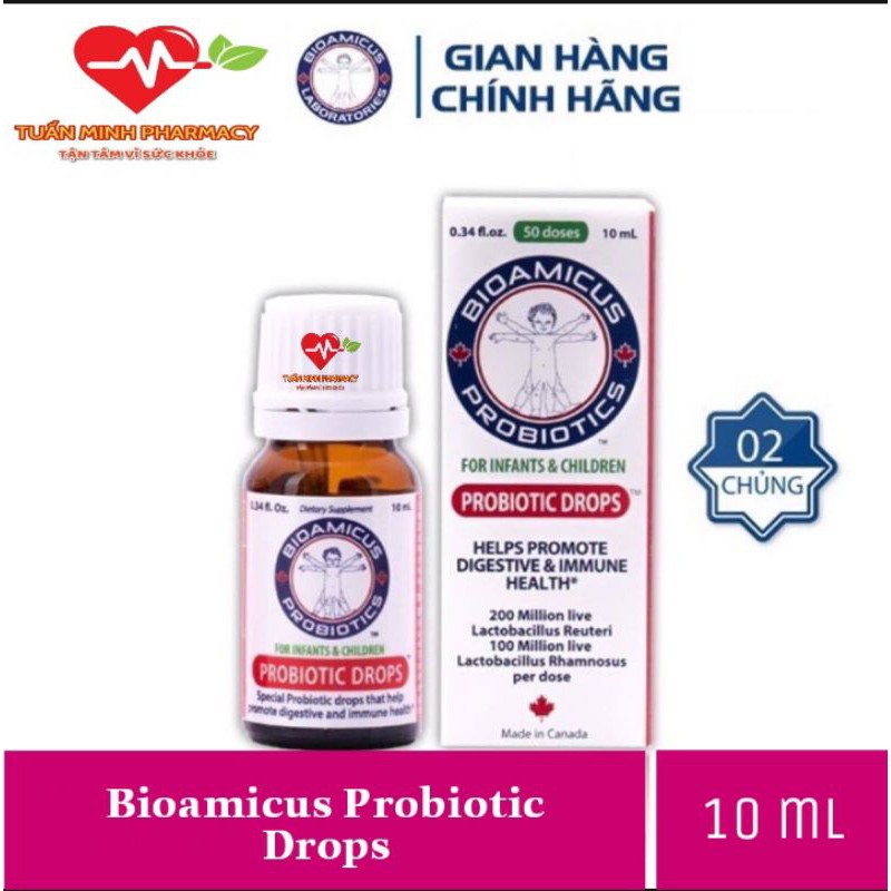 Men vi sinh 2 Chủng Bioamicus Probiotic Drop cho trẻ rối loạn tiêu hóa (lọ 10ml )