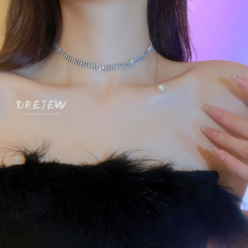 DREJEW Vòng Cổ Choker Ngọc Trai Kim Cương Ngọc Trai Siêu Lấp Lánh Thiết Kế Cảm Giác Độc Đáo Thời Trang Châu Âu Cho Nữ