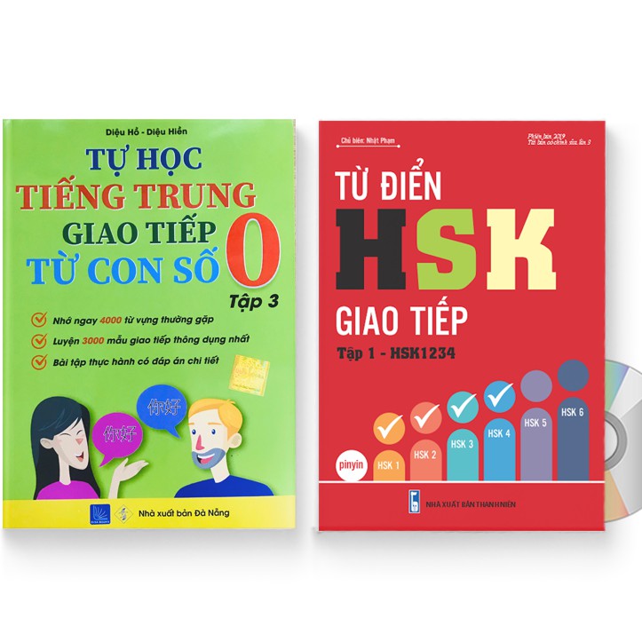 Sách - Combo: Tự Học Tiếng Trung Giao Tiếp Từ Con Số 0 Tập 3 + Từ điển HSK giao tiếp HSK1234 + DVD quà tặng