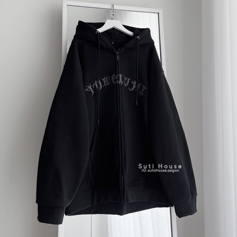 Áo Hoodie Zip Thêu Chữ TOME Unisex Màu Đen Form Rộng - Suti House