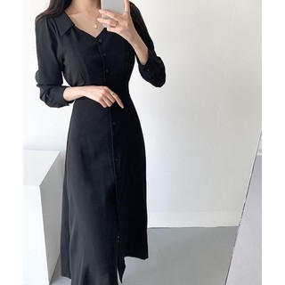 Đầm Midi cổ bẻ tay dài