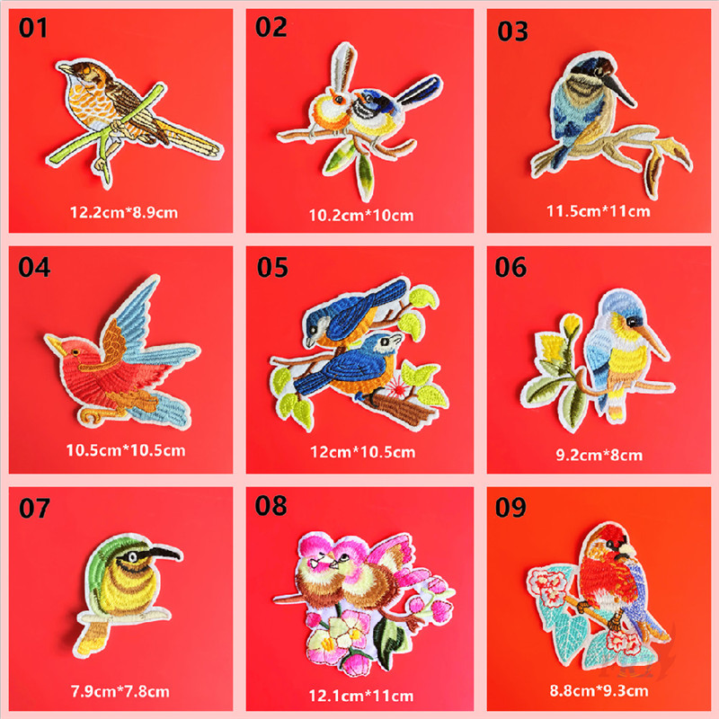 ☸ Miếng Dán Ủi Đồ 02 Ủi Thêu Hình Chim stray birds series 02 ☸ 1 Miếng Dán Ủi Lên Các Huy Hiệu Hình Con Vẹt