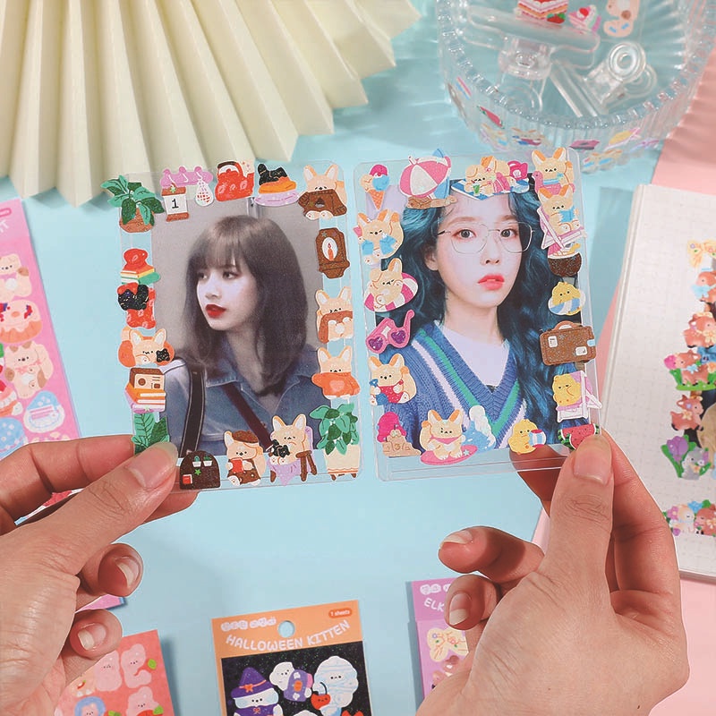 1 Tấm Sticker Dán Trang Trí Sổ Tay Hình Cô Gái Hoạt Hình Phong Cách Hàn Quốc