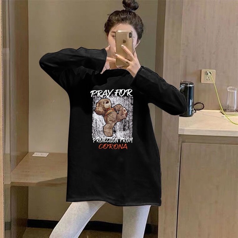 NRVP Áo thun dài tay dáng rộng in hoạt hình