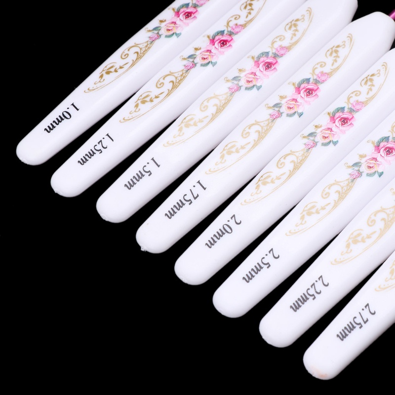 Set 8 kim móc nhôm tay cầm nhựa họa tiết hoa để đan len tiện lợi