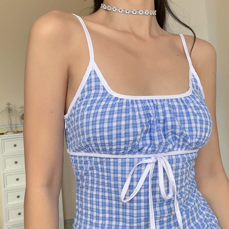 Đầm ngắn hai dây dáng ôm họa tiết caro gợi cảm thời trang cho nữ | BigBuy360 - bigbuy360.vn