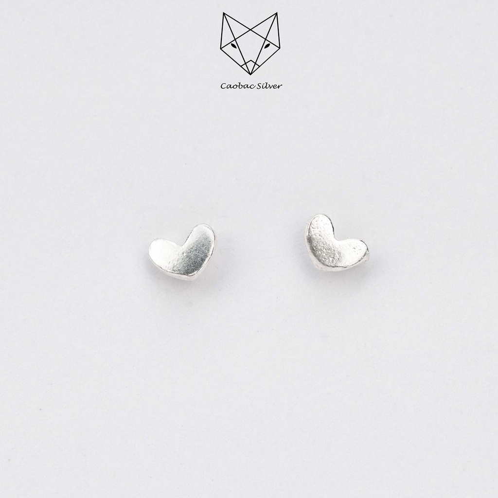 Khuyên Tai Bạc Ta Nữ CaoBac Silver Nụ Bạc Ta Hình Trái Tim Trơn Không Đá Mini Đơn Giản Nhẹ Nhàng Basic Khuyên Cho Bé
