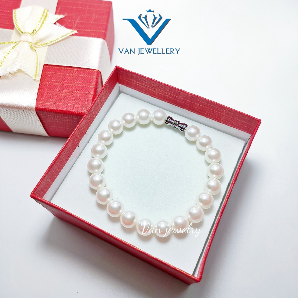 Vòng tay nữ Van Jewelry V10050 vòng Ngọc trai nhân tạo hạt tròn lung linh