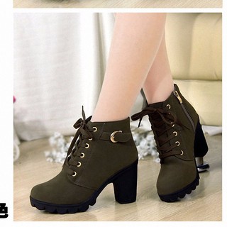Giày Boots Cột Dây Kèm Khóa Kéo