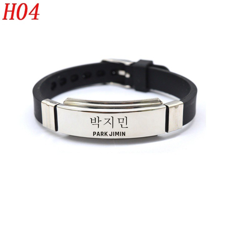 Vòng tay silicon mặt họa tiết Kpop Bts Bangtan Boys Jungkook J-Hope Jin làm từ thép không gỉ