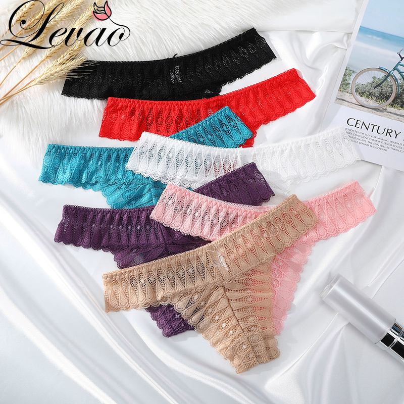 Quần lót lọt khe LEVAO chất liệu thoáng khí phối ren xuyên thấu thời trang quyến rũ cho nữ