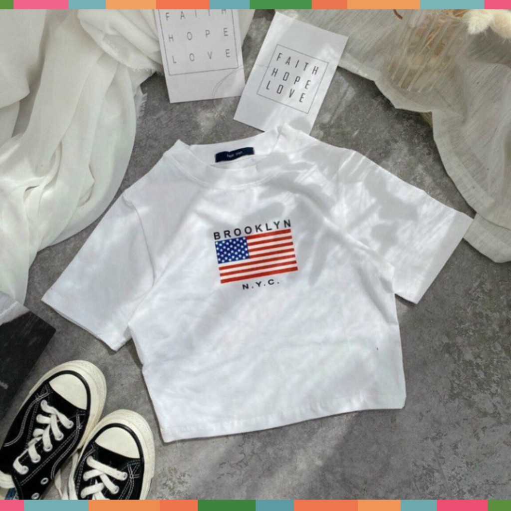 Áo Croptop Nữ Cộc Tay In Họa Tiết Cờ 3 Màu Siêu Xinh | BigBuy360 - bigbuy360.vn