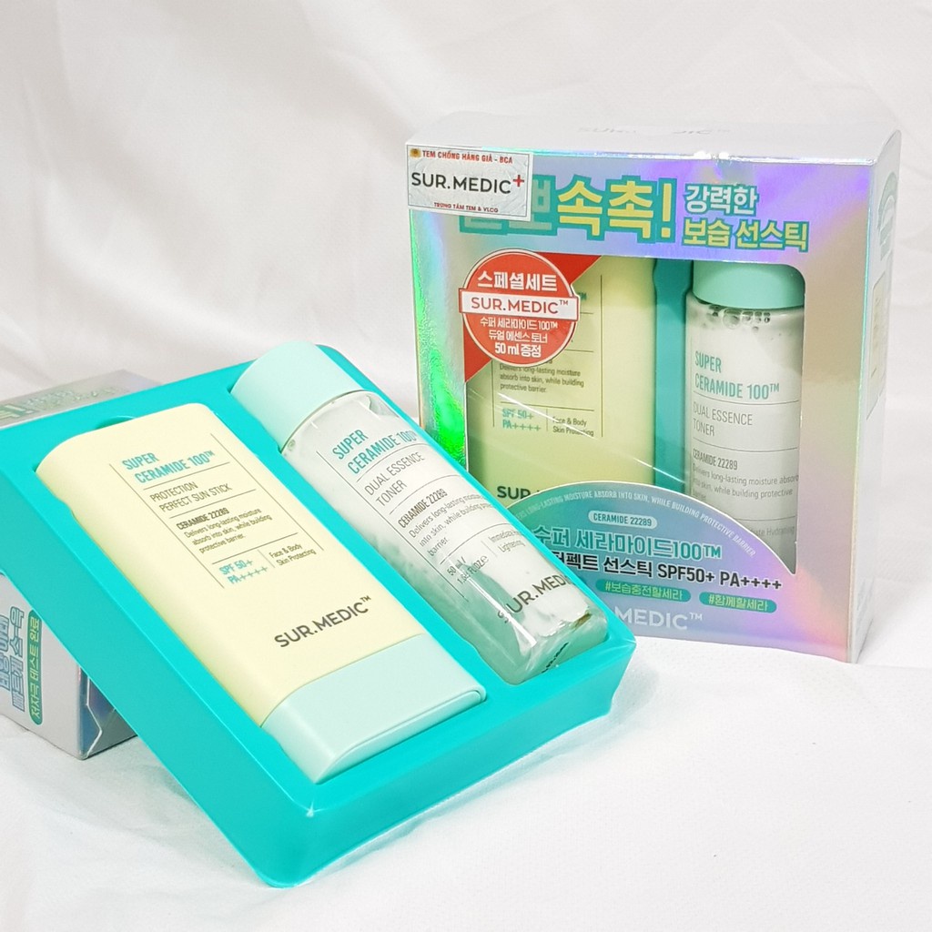 Set Chống Nắng &amp; Toner Dưỡng Ẩm Da Sur.Medic Super Ceramide 100™ (Sun Stick 20g + Toner 50ml)