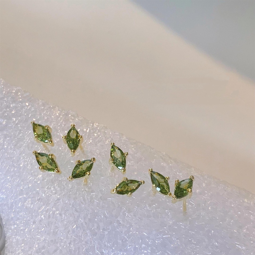 Qingzhi Khuyên Tai Bạc 925 Cao Cấp Đính Đá Zircon Xanh Lá Cây Sang Trọng