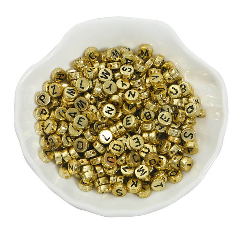 Set 100 hạt acrylic hình chữ cái màu kim loại dùng làm trang sức vòng cổ vòng tay thủ công
