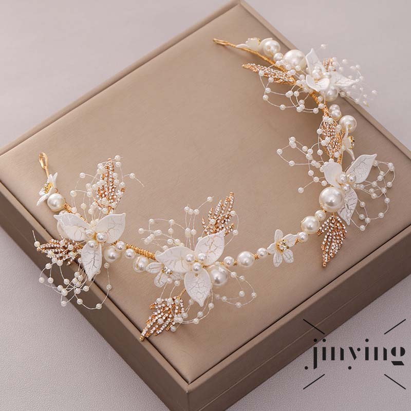 GETNOIVAS Băng đô cài tóc đính ngọc trai sang trọng cho cô dâu