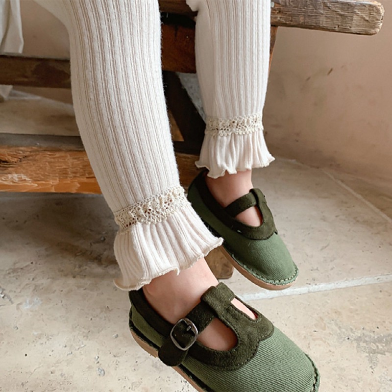 Quần legging màu trơn phối ren xinh xắn thời trang mùa thu theo phong cách hàn quốc cho bé gái