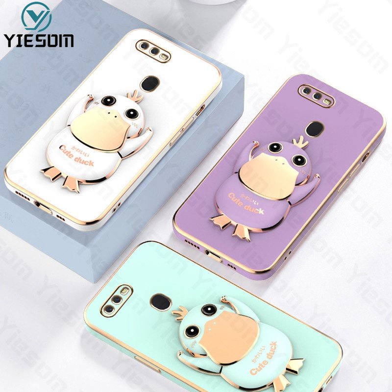 Ốp Điện Thoại Silicon Dẻo Kèm Giá Đỡ Hình Chú Vịt Cho OPPO A12 A5S A3S A7 A11K A1K A83 A59 A57 A39 A37 F1S Realme C1 C2