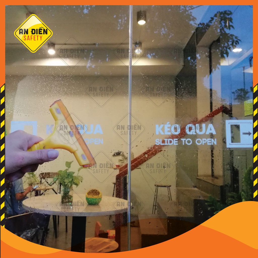 2 sticker Decal dán cửa kính Hướng dẫn Kéo Qua Để Mở Cửa KT: 20x6cm - Biển báo An Điền Safety