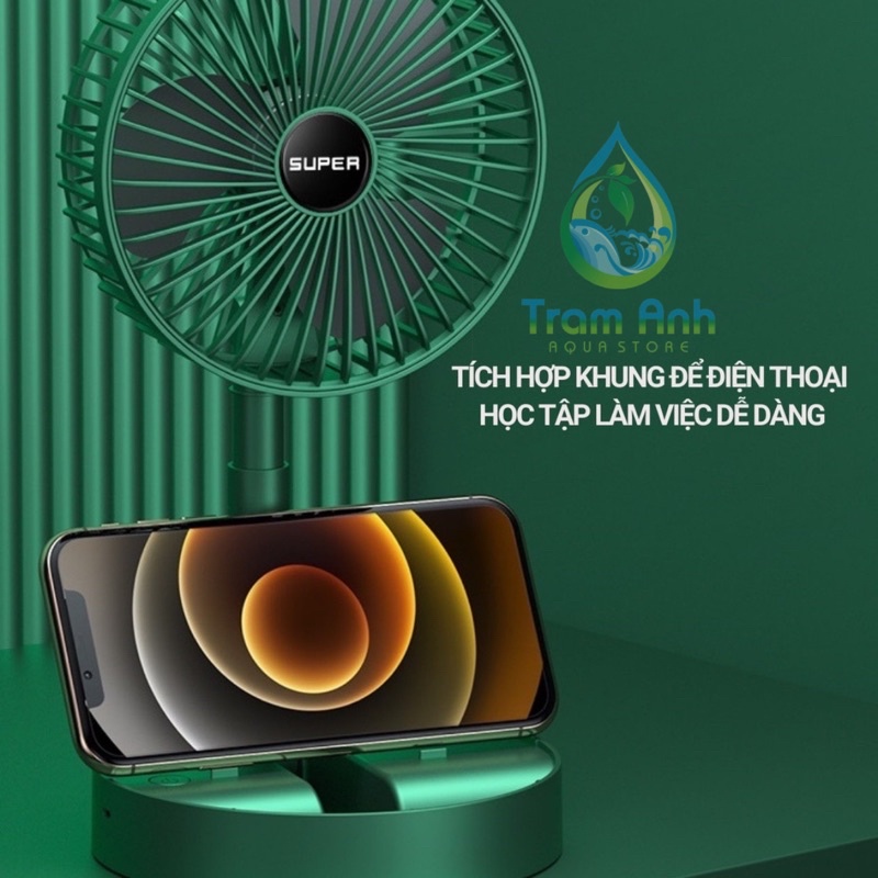 Quạt sạc tích điện mini gấp gọn - để bàn/cầm tay - siêu êm - 3 chế độ