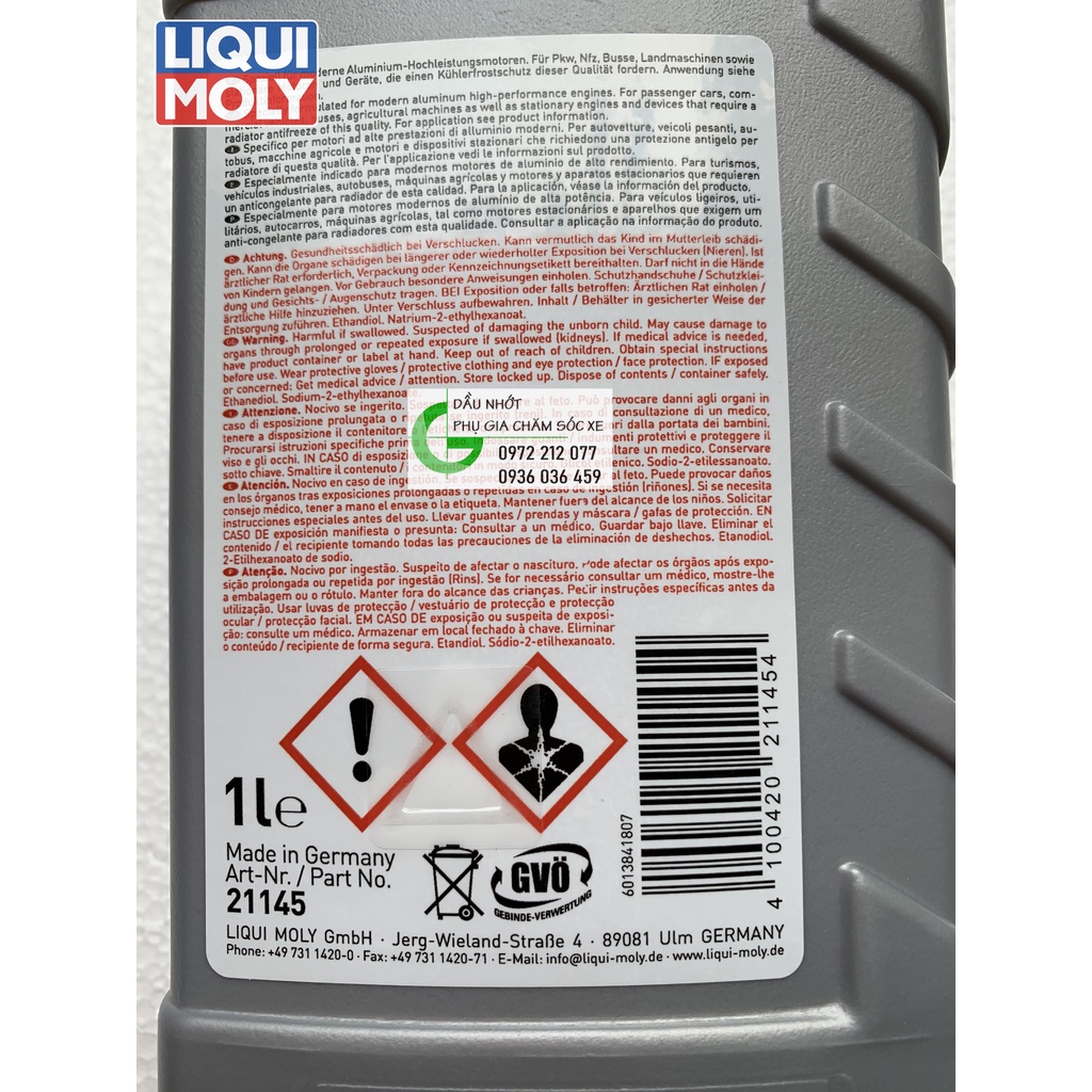 Nước làm mát nguyên chất Liqui Moly Coolant 21145 cho động cơ ô tô, xe máy