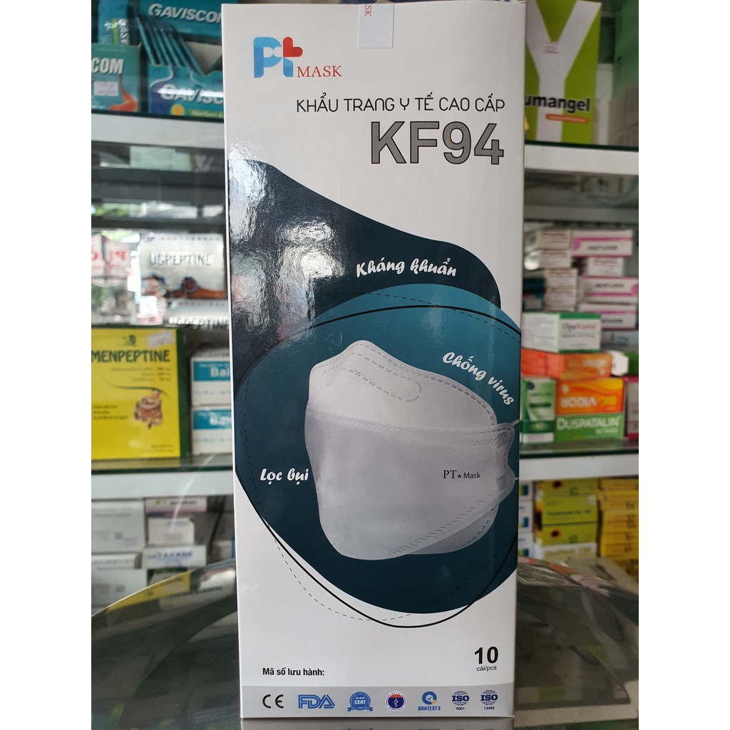 10 CÁI KHẨU TRANG 4D, Khẩu trang KF94 PT MASK - Hộp 10 cái hàng VN xuất khẩu