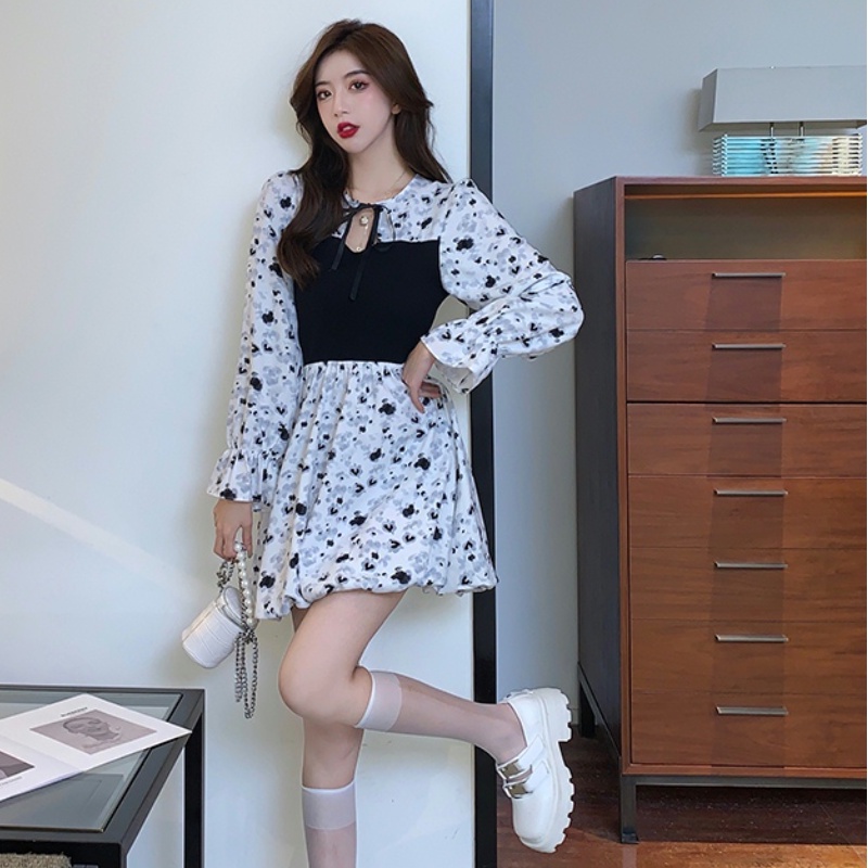 Đầm midi PERTY in hoa phong cách Hàn Quốc mới thời trang cho nữ