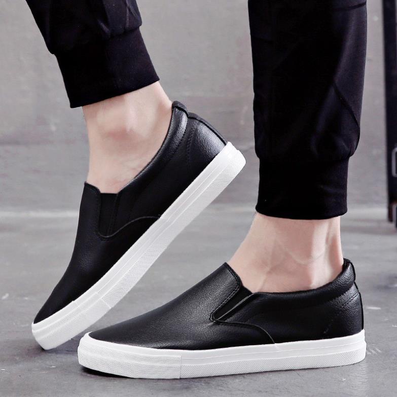 ✾ Slip on da nam - Giày lười da nam - Chất liệu da PU màu đen đế trắng và trắng full - Mã SP A568 ✾