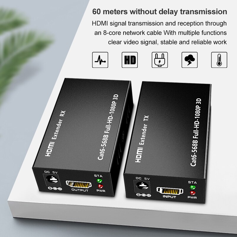 Set đầu mở rộng 60M RJ45 HDMI 1080P HDMI 1080P mạng CAT5E CAT6 LAN PS4 thích hợp cho Apple TV Laptop HDTV