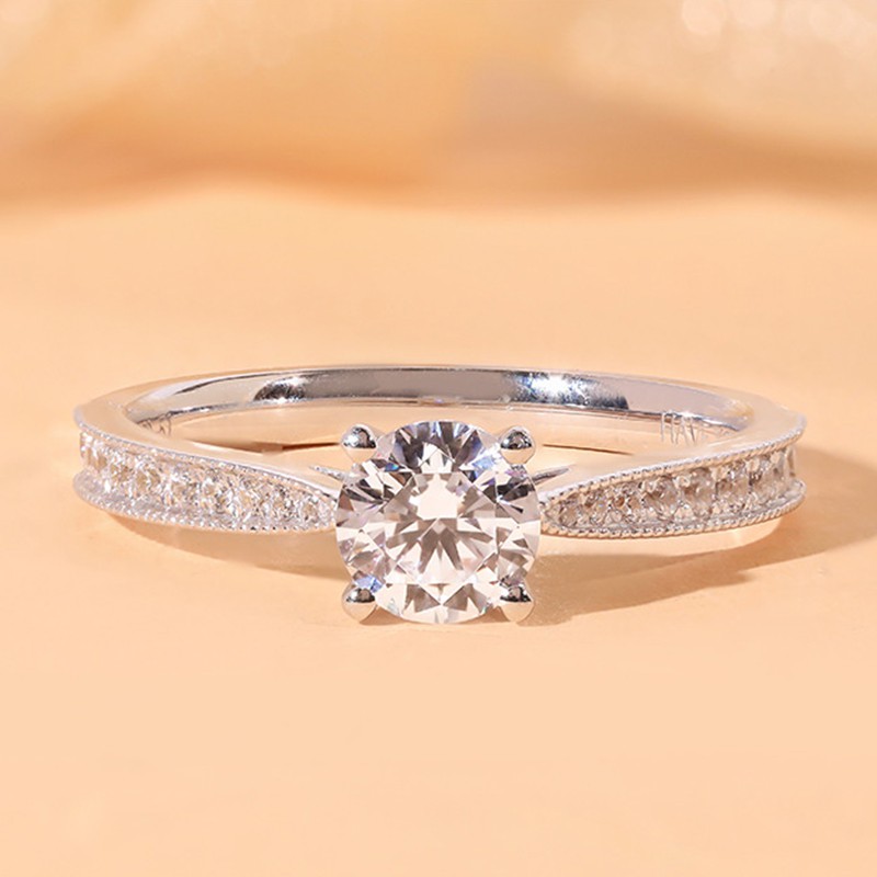 Nhẫn bạc 925 phụ nữ cổ điển bốn ngạnh 1 carat pt950 Mossang kim cương trang sức cưới thời trang