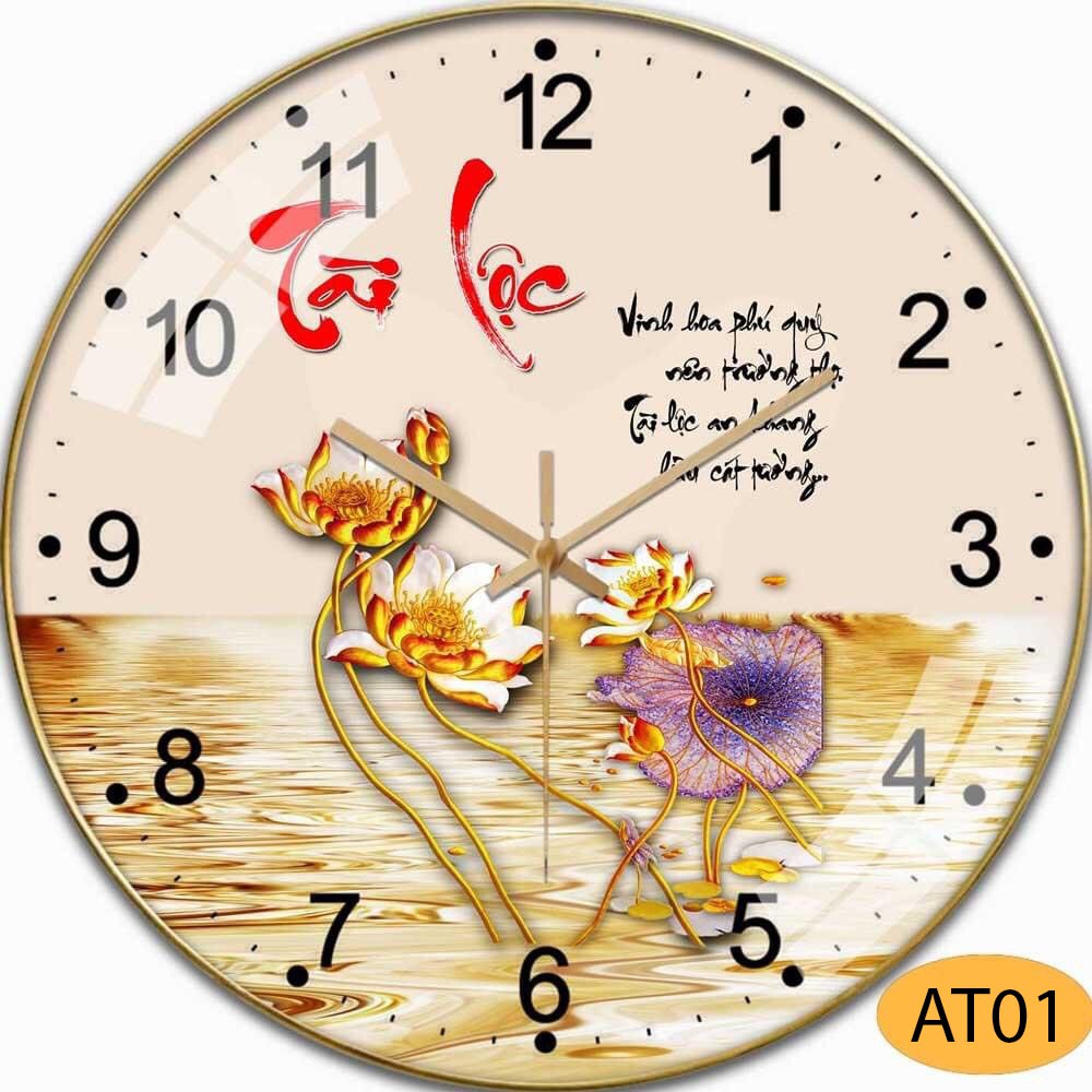 Đồng Hồ Treo Tường Pha Lê Tráng Gương Cao Cấp - hình hoa sen cá chép kim trôi cao cấp (Tặng pin và đinh treo)