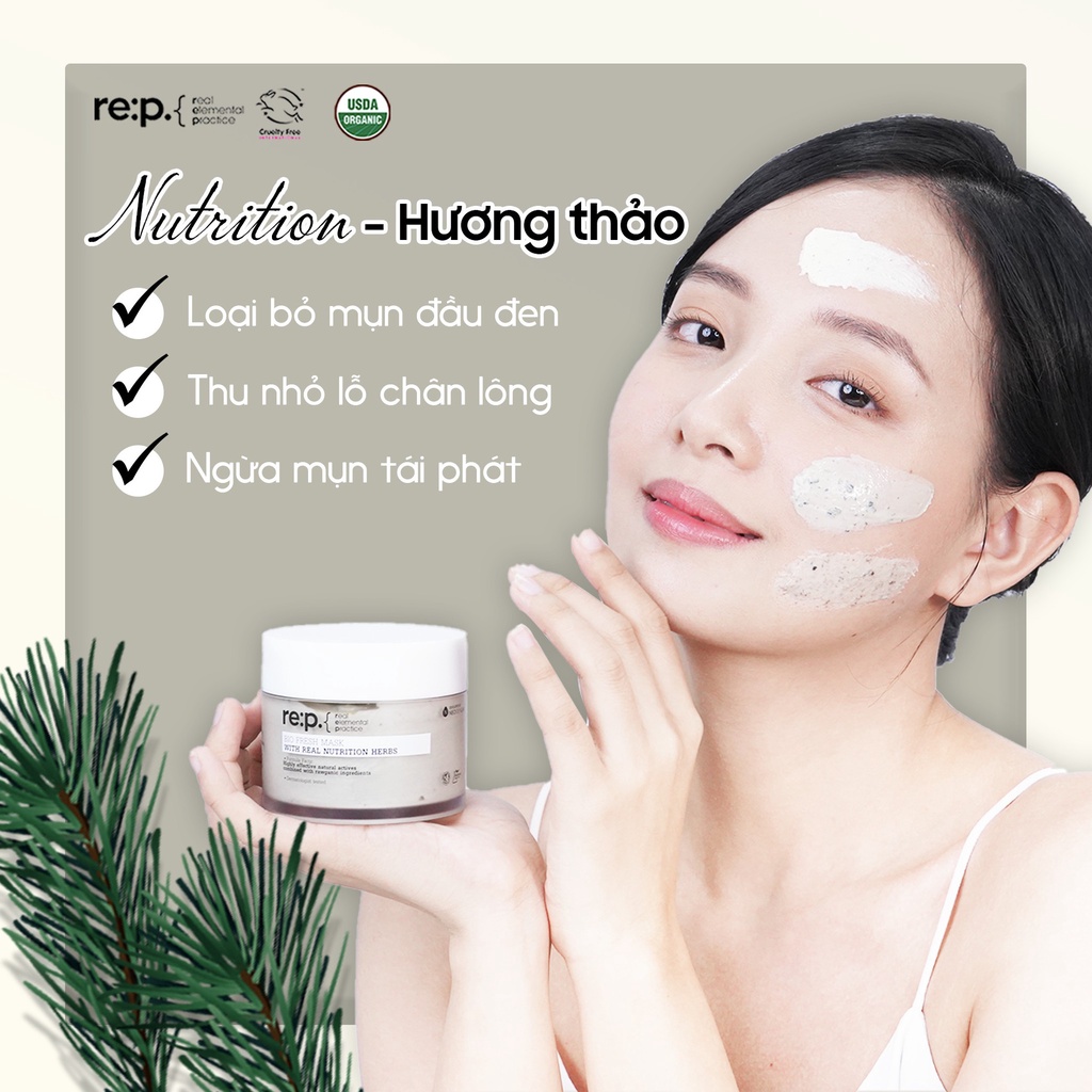 Mặt Nạ Đất Sét Re:p Hương Thảo Se Khít Lỗ Chân Lông Rep Bio Fresh With Real Nutrition Herbs 130g