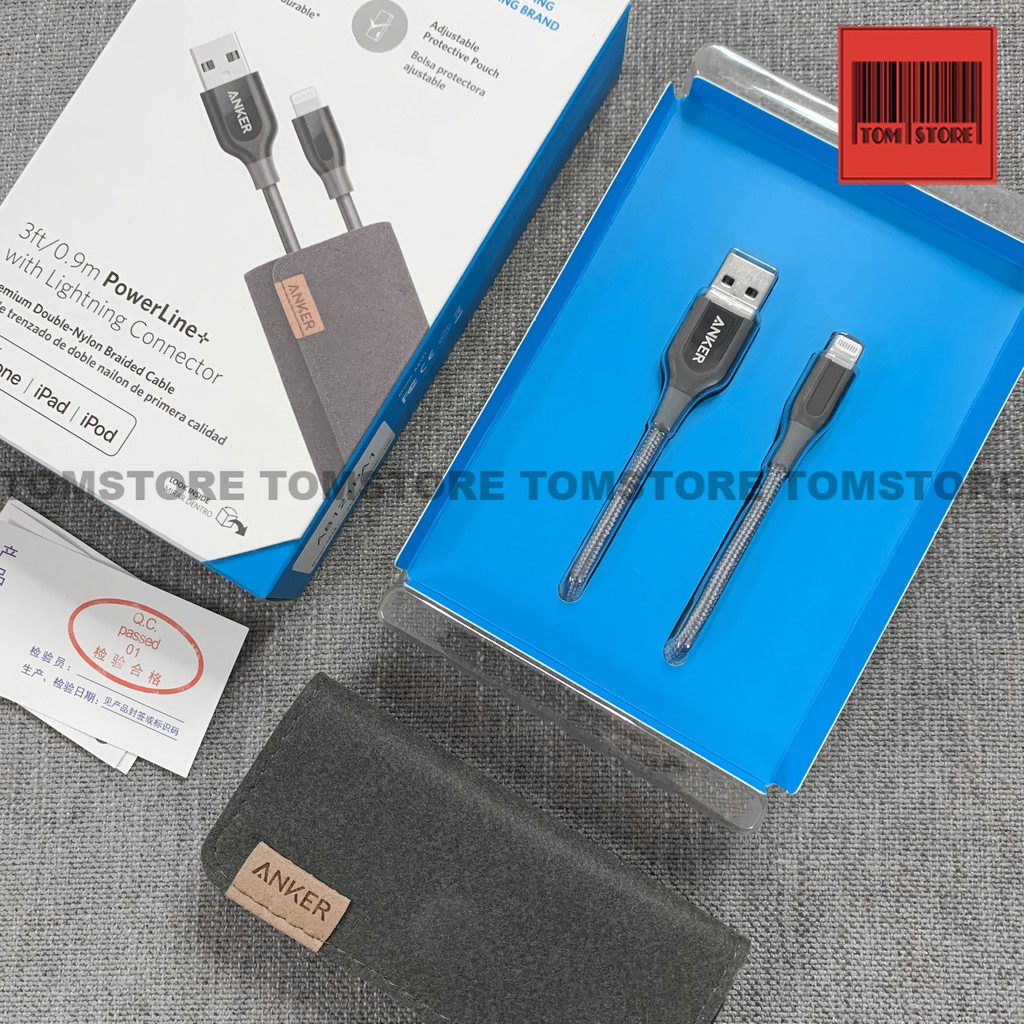 Cáp sạc nhanh MFI Lightning Anker Powerline+ Anker A8121 / A8122 Chiều dài cáp 0.9m/ 1.2m đạt chứng chỉ sạc nhanh MFI