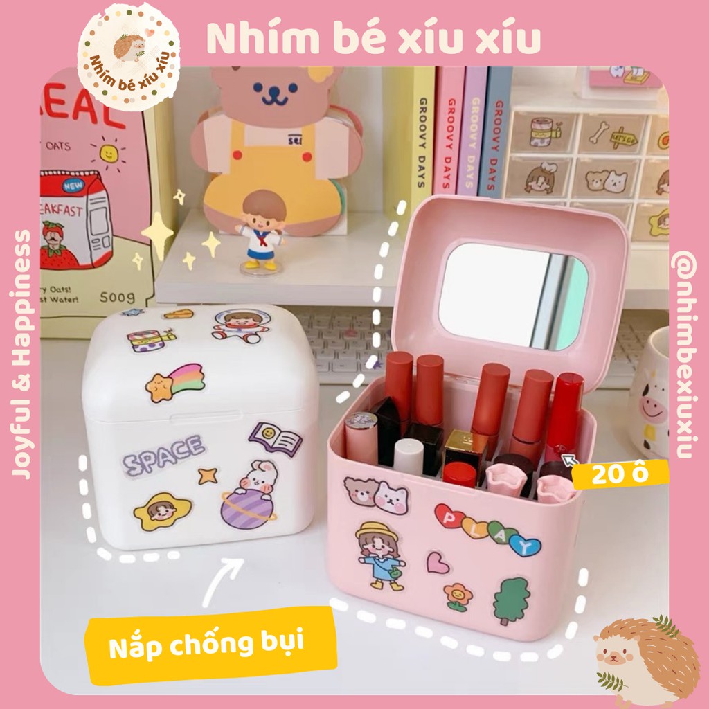 Hộp đựng son môi kèm gương kiểu Hàn 20 ô có nắp đậy chia ô linh hoạt TN68