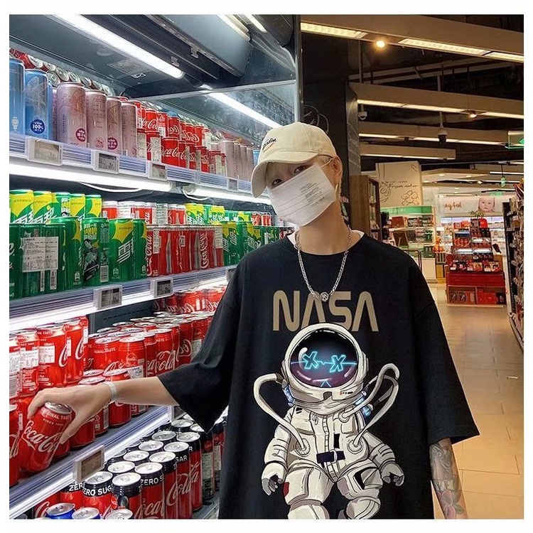 Áo Thun Nam Cổ Tròn Form Rộng Streetwear, Áo Phông Unisex Basic Cotton Oversize In Phi Hành Gia NASA | BigBuy360 - bigbuy360.vn