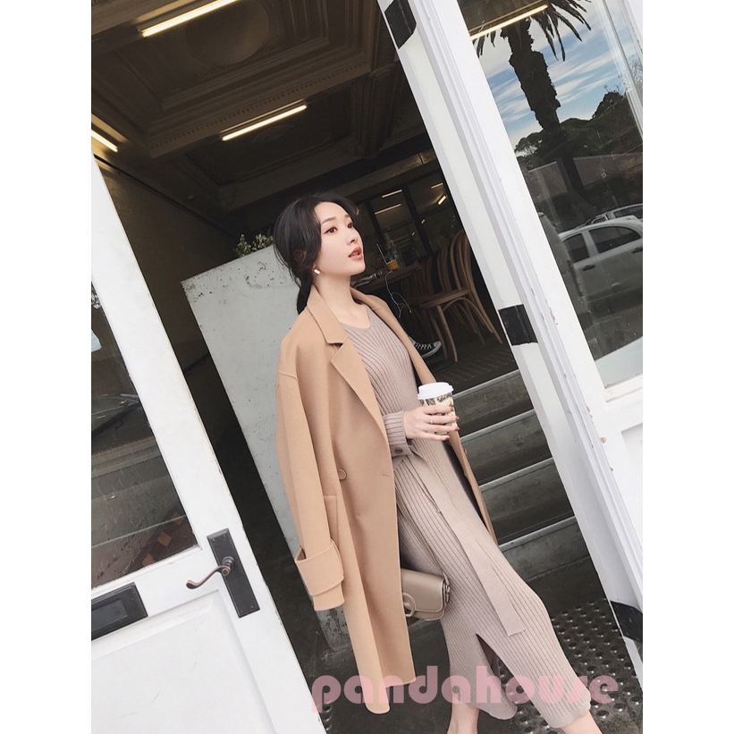 Women Dress Round Collar Knit Dress Autumn Slim Long Sleeve Mid-length Casual Sweater Belt Dress Wool Clothing | BigBuy360 - bigbuy360.vn