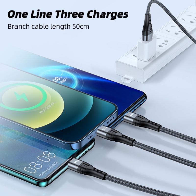 Dây cáp sạc nhanh HDOORLINK 3 trong 1 6A/ 5A cổng Micro USB Type C Lightning thích hợp cho Huawei Samsung