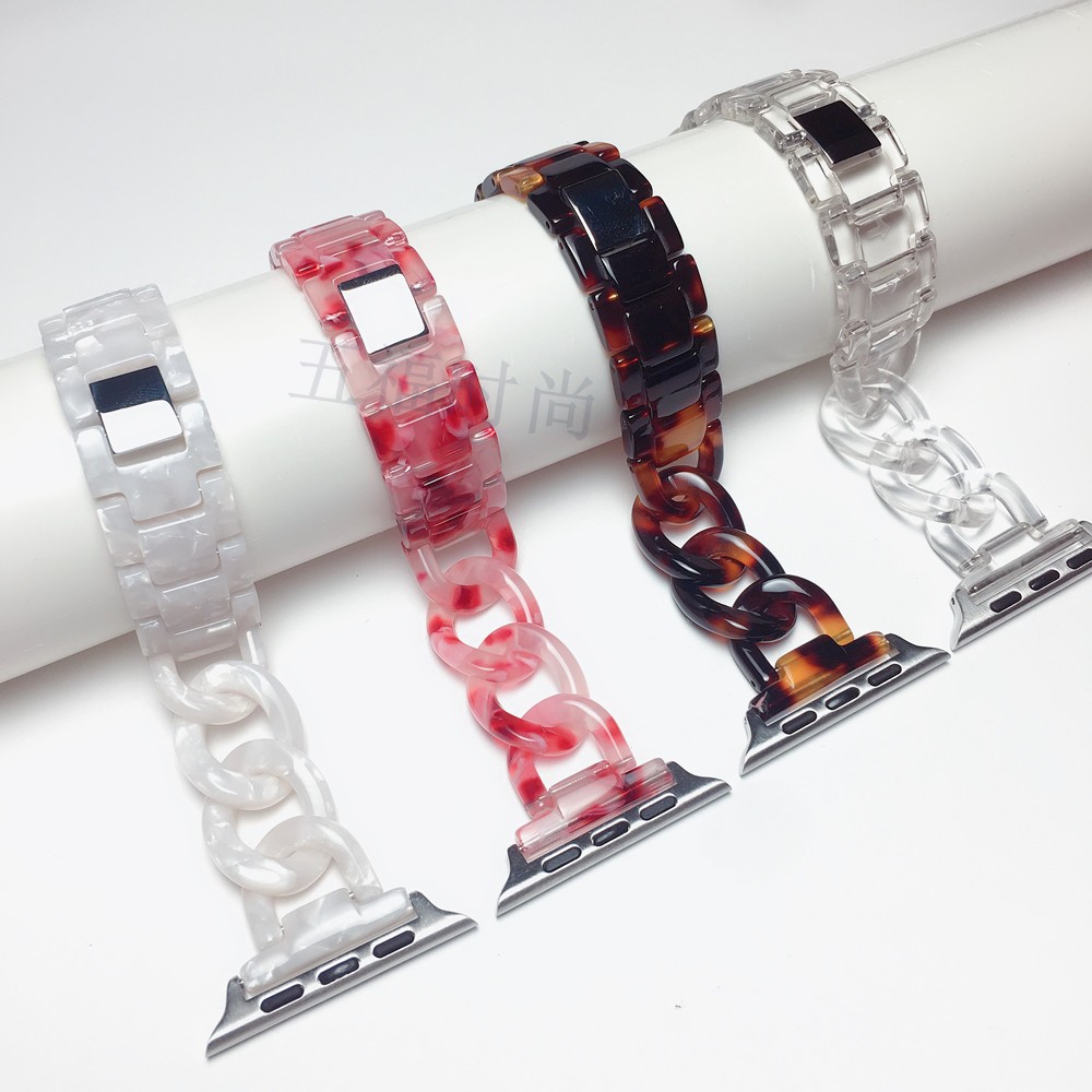Dây Đeo Đồng Hồ Bằng Kim Loại Thép Phối Nhựa Resin Màu Sắc Sặc Sỡ Cho Apple iwatch series 7 6 5 4 3 2 1 44mm 40mm 42mm 38mm