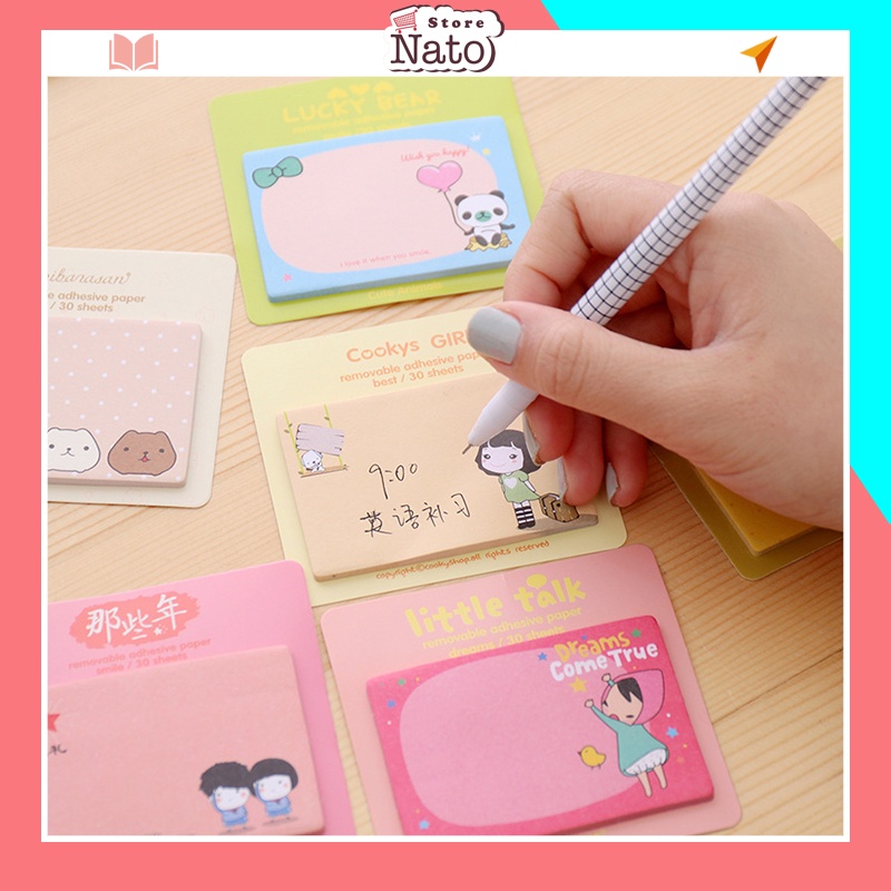 Giấy nhớ cute note ghi chú hình dễ thương vintage nhiều màu hàn quốc dán để bàn nhỏ giá rẻ NATO GN02