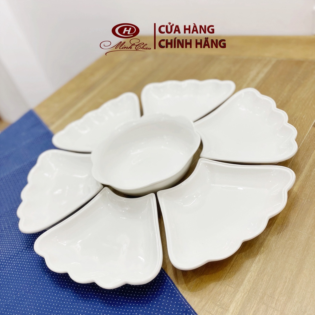 Bộ Bát Đĩa Hoa Mặt Trời Trắng Trơn - Set Bát Đĩa Cúng Gia Tiên - Vỡ 1 Đổi 1