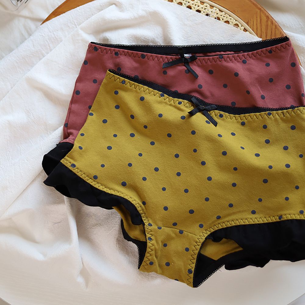 Quần lót cotton lưng cao trong suốt thoáng khí họa tiết chấm bi đính nơ dễ thương cho nữ