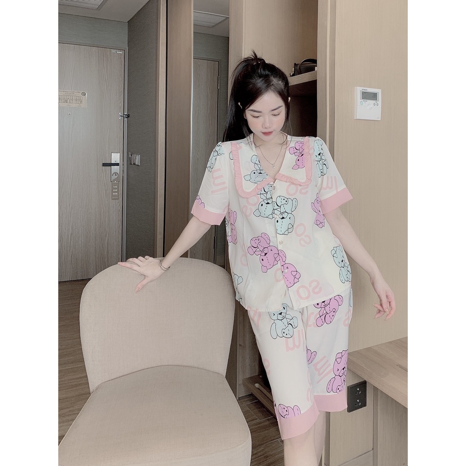 Đồ Bộ Pijama Nữ Lụa Mango Cao Cấp,Tay Ngắn Quần Lửng, Mát Mượt, Không Nhăn