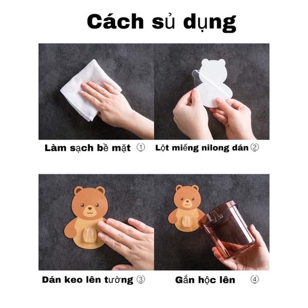 Cốc gấu dán tường chân không đựng bàn chải,kem đánh răng,vật dụng sinh hoạt cá nhân