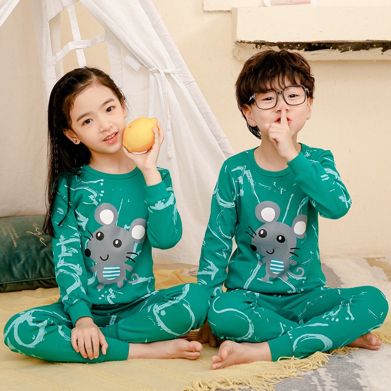 Bộ Đồ Ngủ Bằng Vải Cotton In Hình Khủng Long Thời Trang Dành Cho Bé Trai Gái 2-12 Tuổi