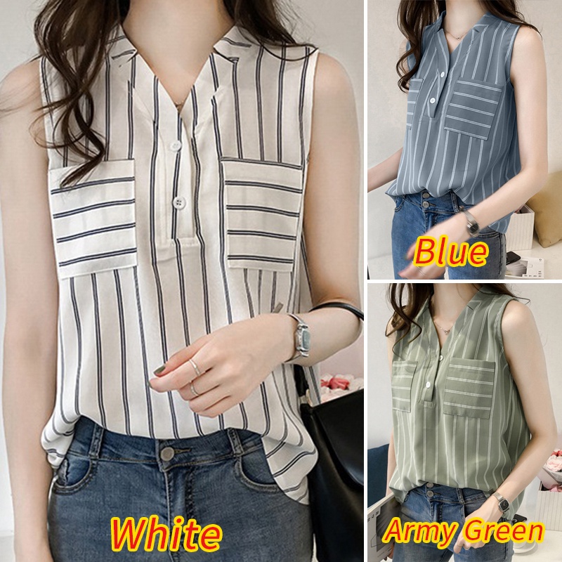 Áo nữ ZANZEA không tay cổ chữ V họa tiết sọc thời trang cá tính