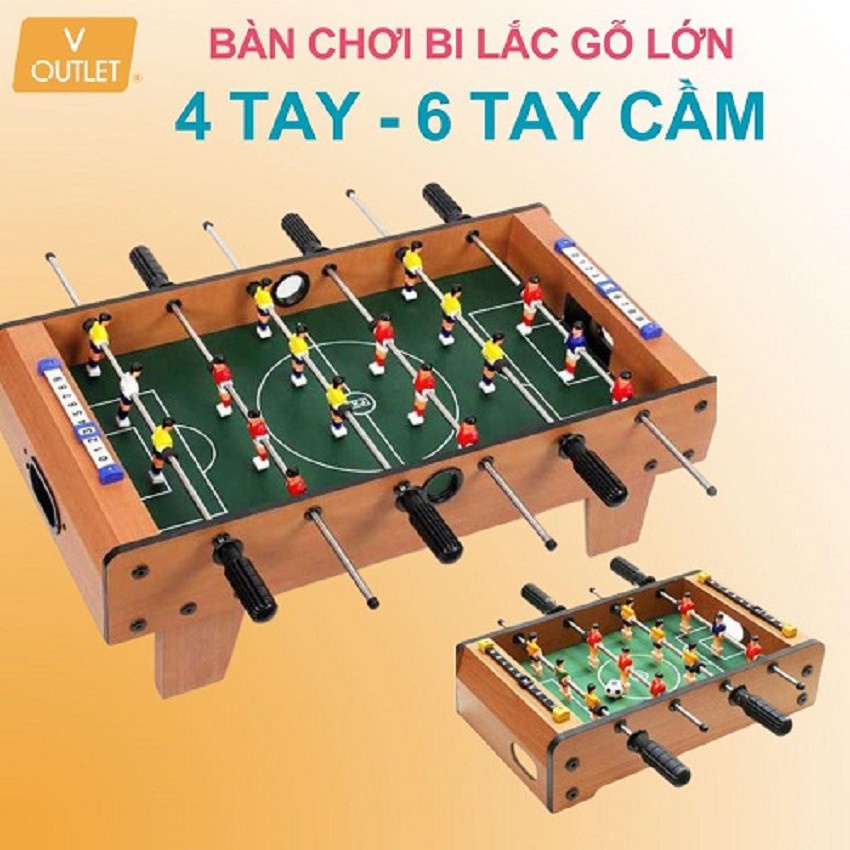 Tặng 2 bóng - Bàn bi lắc bóng đá 6 tay bằng gỗ, bàn chơi đá bóng, bàn bi lắc mini