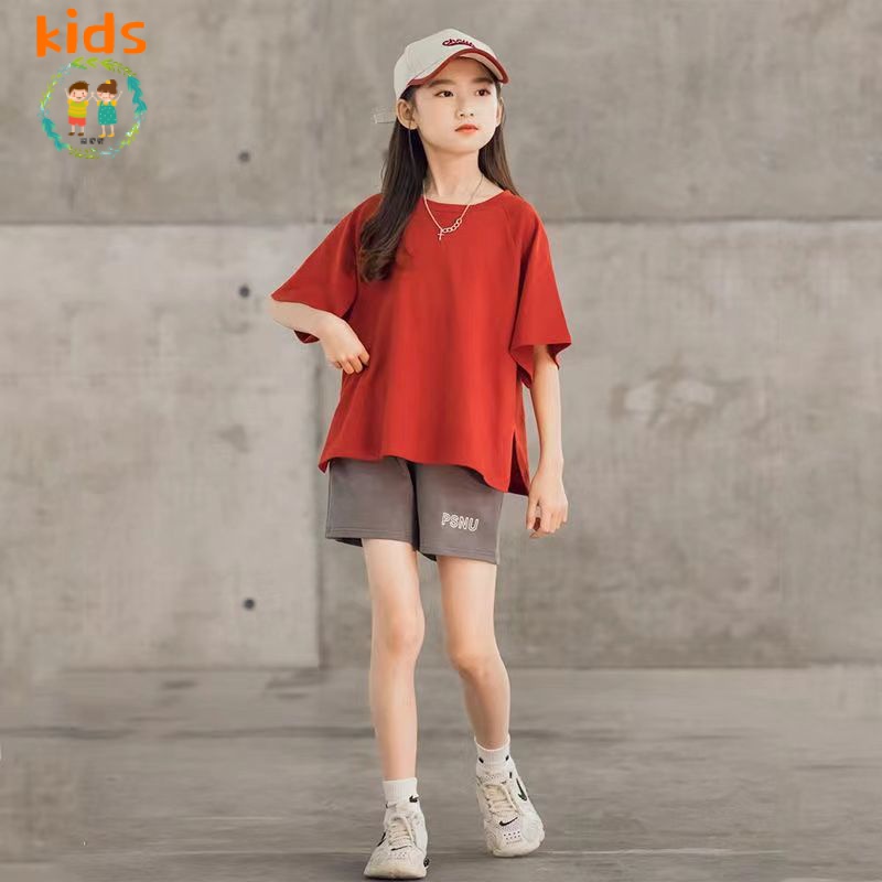 Set Đồ Mùa Hè 2022 Gồm Áo Thun Cotton Tay Cộc + Quần Ngắn Hợp Thời Trang Cho Bé Gái 3-5 - 8-10 - 12-13 Tuổi