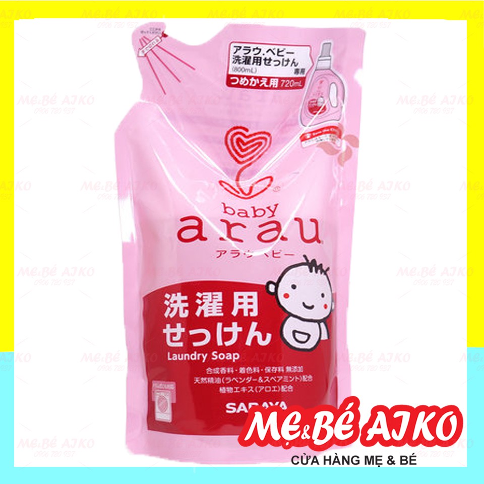 Nước giặt Thảo Mộc Arau Baby Dạng Túi 720ml, Giúp Quần Áo Mềm Mại, An Toàn Cho Bé