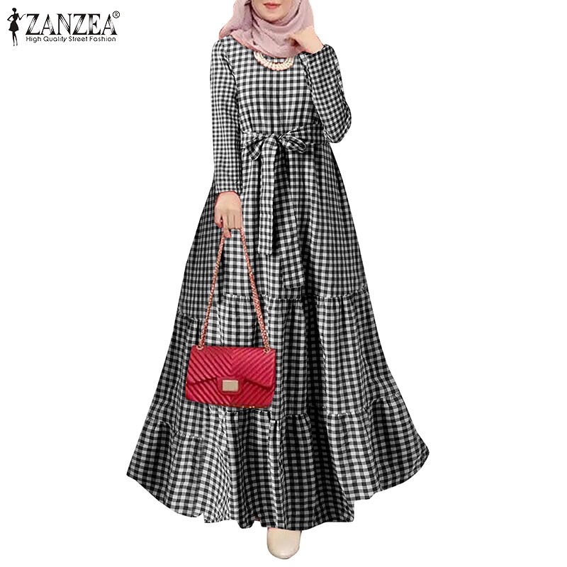 Zanzea Đầm Maxi Tay Dài Cổ Tròn In Họa Tiết Thời Trang Cho Nữ